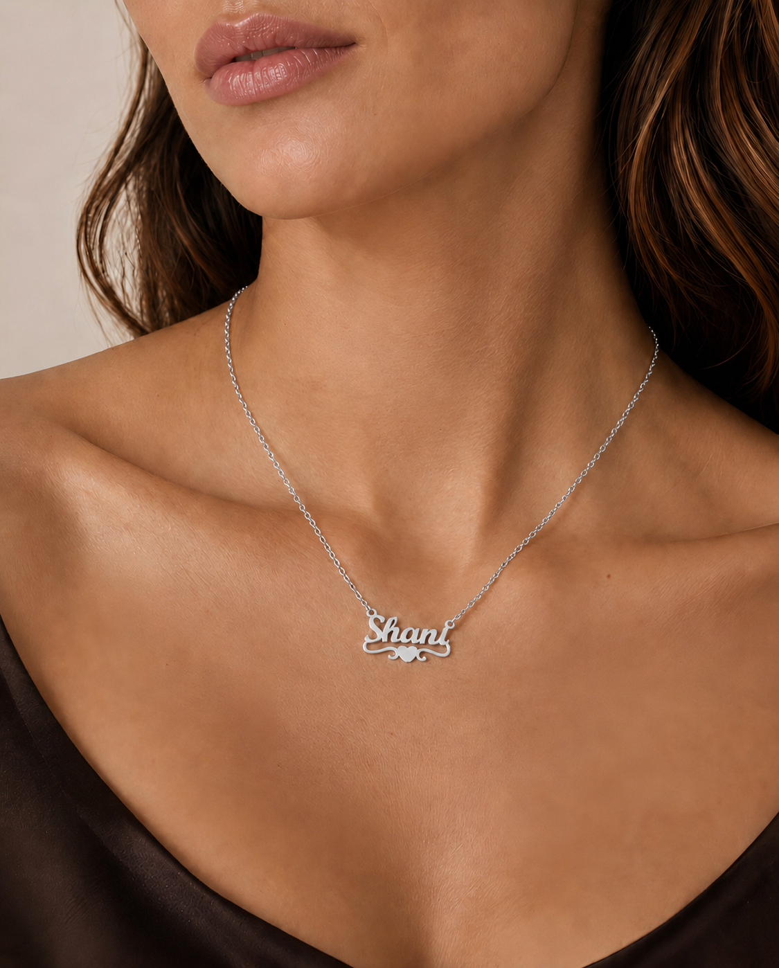 שרשרת שם עם לב | זהב לבן – תמונה 2